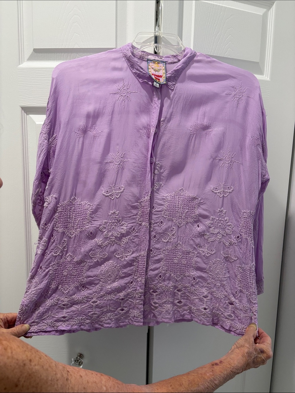 Lavender Embroidered Button-Front Women's Top